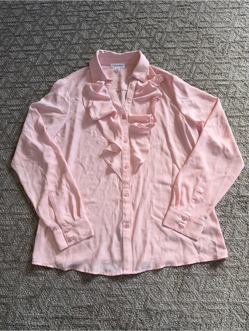 Calvin Klein Pink Ruffle Button-Up Blouse